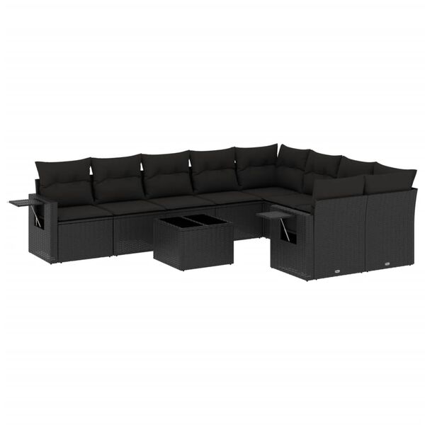 vidaXL 10-delige Loungeset met kussens poly rattan zwart