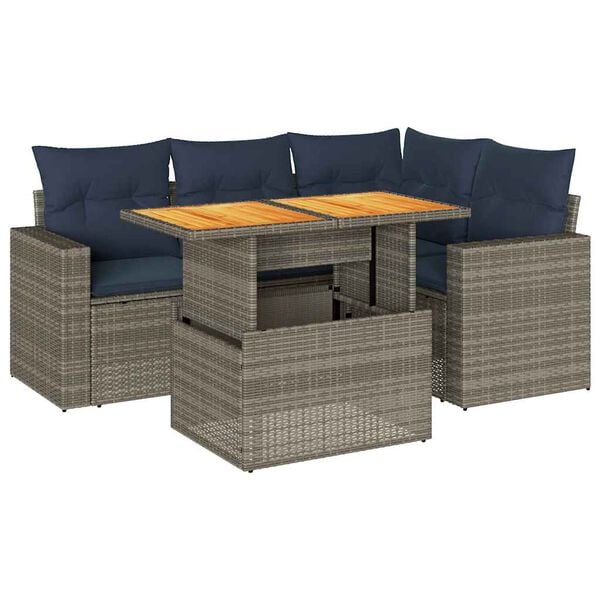 vidaXL 5-delige Loungeset met kussens poly rattan grijs