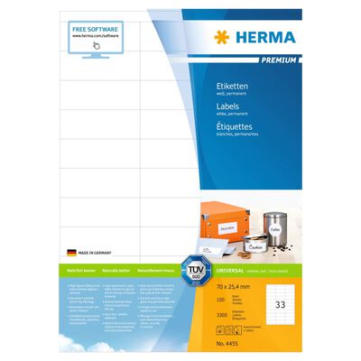 HERMA Etiketten PREMIUM 100 vellen A4 70x25,4 mm