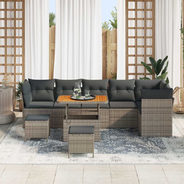 vidaXL Tuin Sofa Set 9 pcs Grijs poly rattan