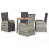 vidaXL 5-delige Tuinset met kussens poly rattan grijs