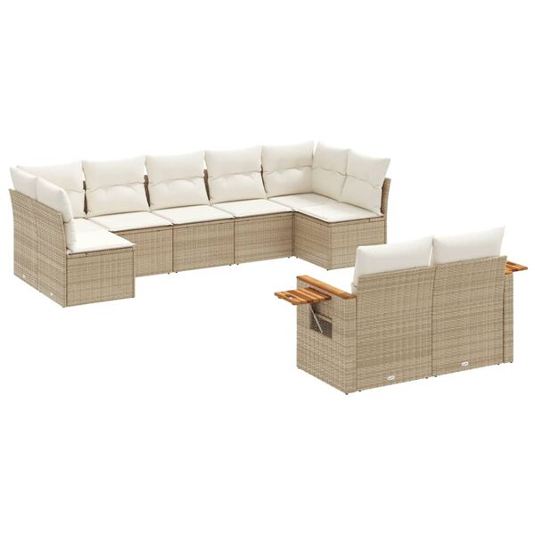 vidaXL 9-delige Loungeset met kussens poly rattan beige