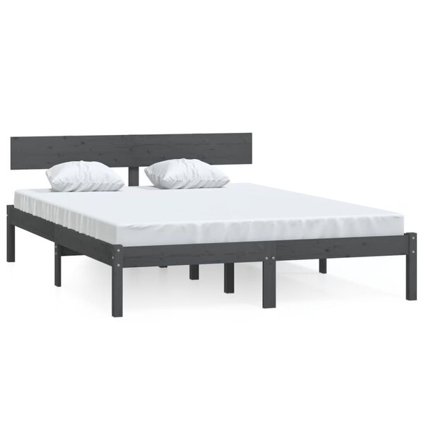 vidaXL Bedframe massief grenenhout grijs 140x190 cm