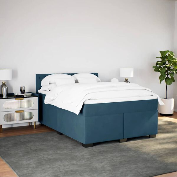 vidaXL Boxspring met matras fluweel blauw 140x200 cm