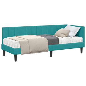 vidaXL Hoekbedframe met Matras met matras 2 pcs Turquoise Fluweel