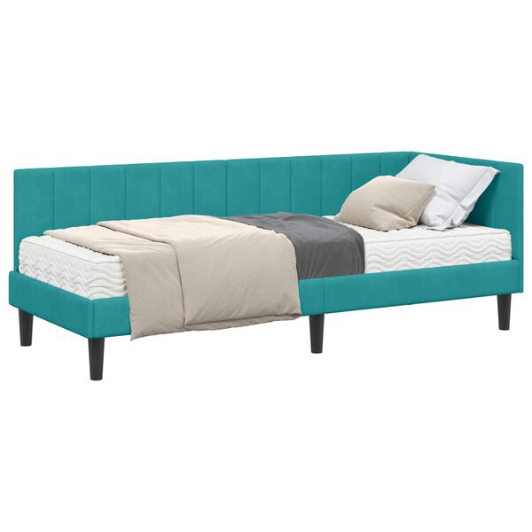 vidaXL Hoekbedframe met Matras met matras 2 pcs Turquoise Fluweel