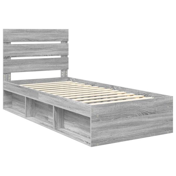 vidaXL Bedframe Grijs Sonoma 75 x 190 cm Massief grenenhout