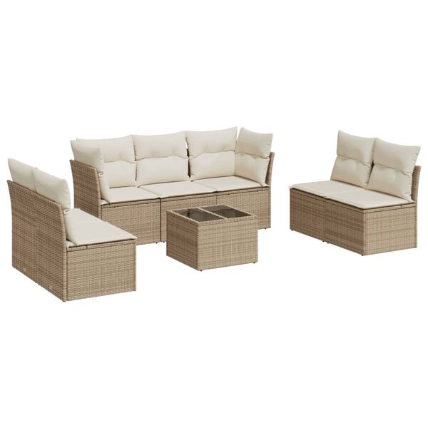 vidaXL 8-delige Loungeset met kussens poly rattan beige