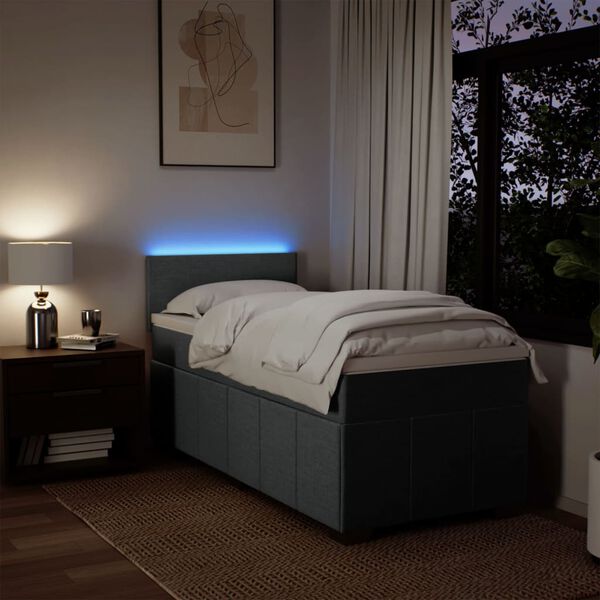 vidaXL Boxspring met matras stof donkergrijs 90x200 cm