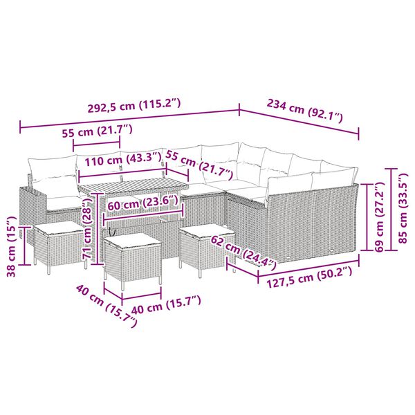 vidaXL Tuin Sofa Set 13 pcs Zwart Poly rattan en gepoedercoat staal