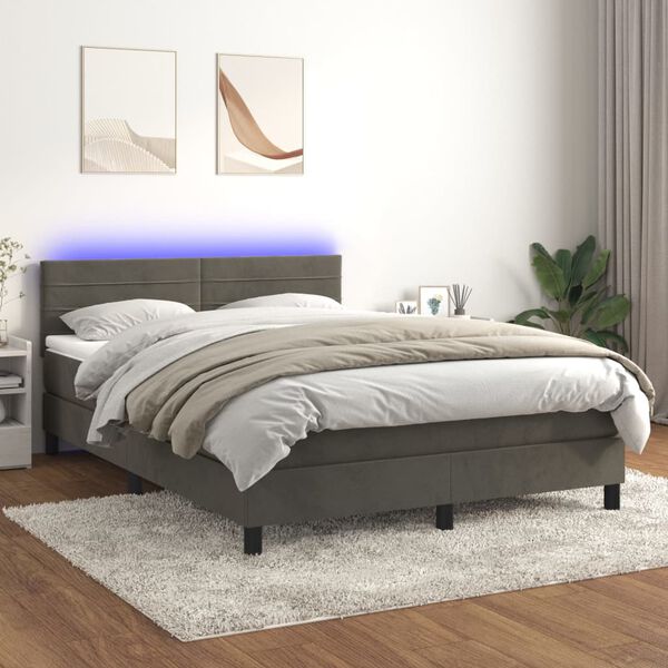 vidaXL Boxspring met matras en LED fluweel donkergrijs 140x200 cm