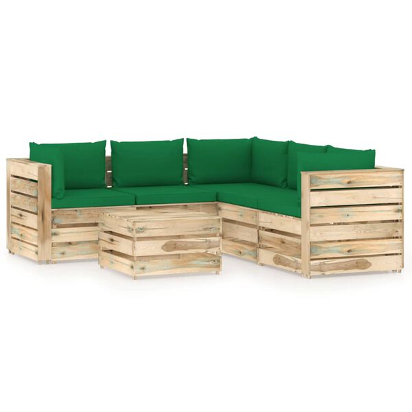vidaXL 6-delige Loungeset met kussens groen ge&iuml;mpregneerd hout