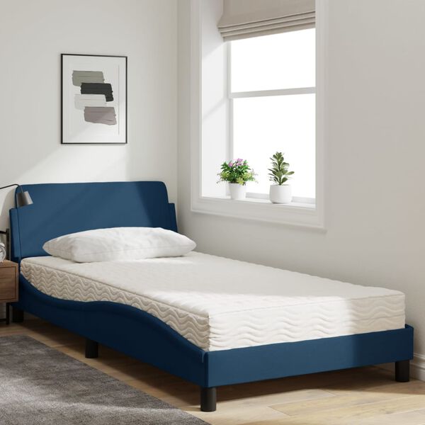 vidaXL Bed met matras "Dover" stof blauw 100x200 cm