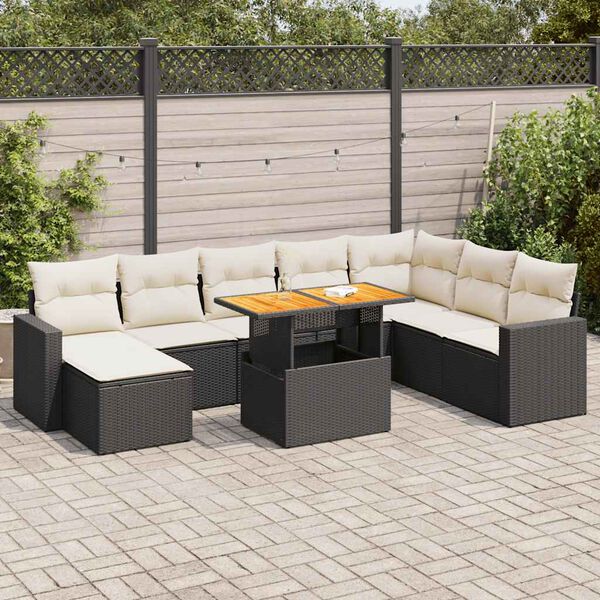 vidaXL 9-delige Loungeset met kussens poly rattan zwart