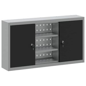 vidaXL Gereedschapskast met plank Zwart en Grijs 100 x 20 x 55 cm