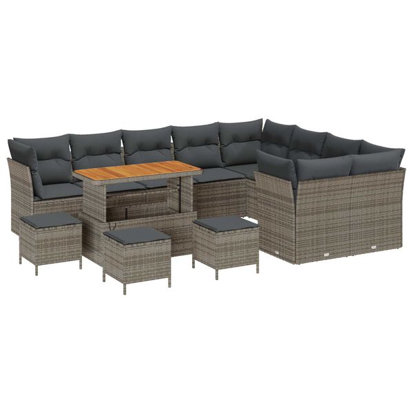 vidaXL Tuin Sofa Set 13 pcs Grijs Poly rattan en gepoedercoat staal