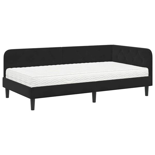 vidaXL Hoekbedframe met matras Zwart 90 x 200 cm Fluweel