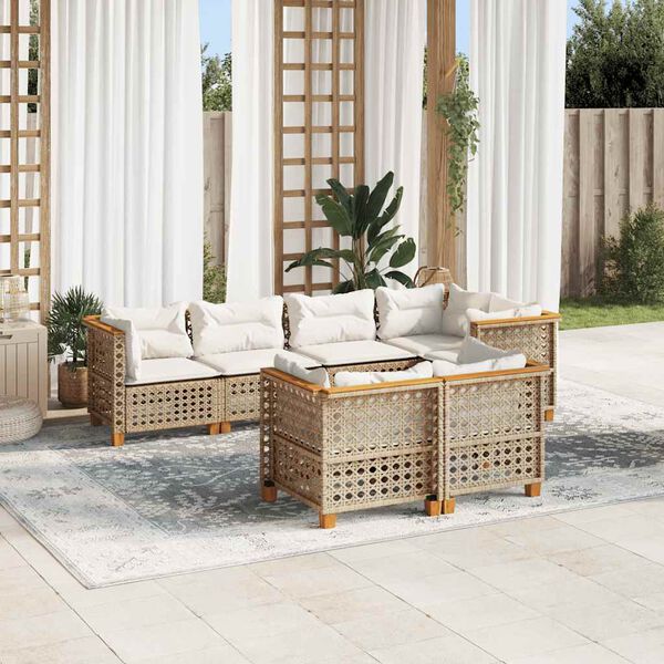 vidaXL 7-delige Loungeset met kussens poly rattan beige