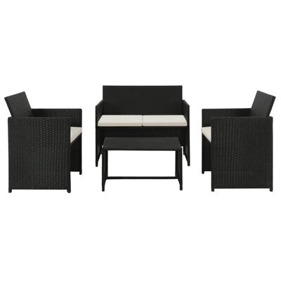 vidaXL 4-delige Loungeset met kussens poly rattan zwart