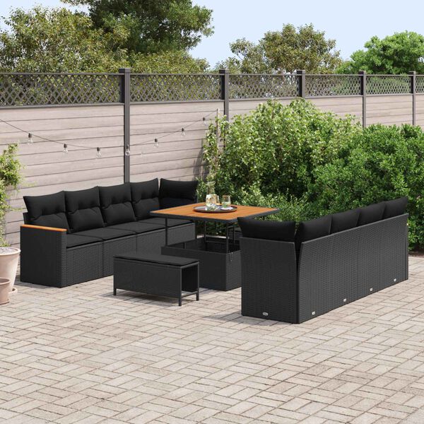 vidaXL Tuinbankenset met kussen 12 pcs Zwart poly rattan