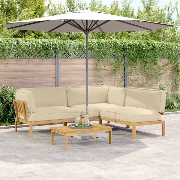 vidaXL Bankstel met kussen Effen 4 pcs Beige Massief Acaciahout