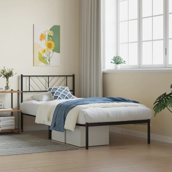 vidaXL Bedframe met hoofdbord metaal zwart 107x203 cm