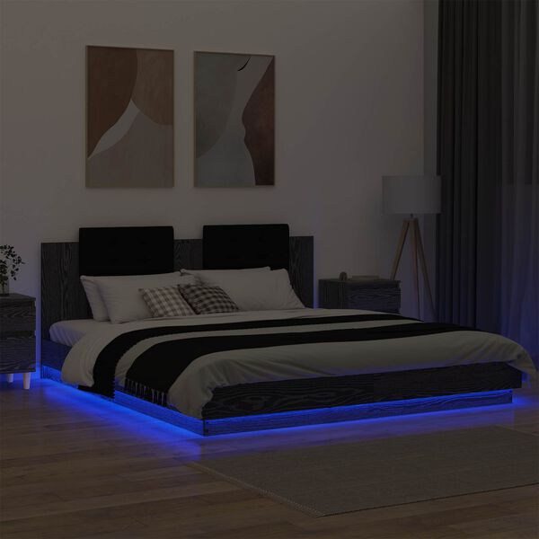 vidaXL Bedframe met Hoofdeinde Zwart Eiken 200 x 200 cm Bewerkt hout