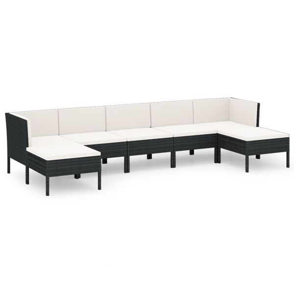 vidaXL 7-delige Loungeset met kussens poly rattan zwart