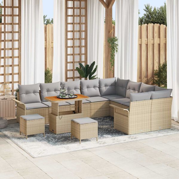 vidaXL Tuin Sofa Set met kussen met opslag 12 pcs Beige en Licht Grijs