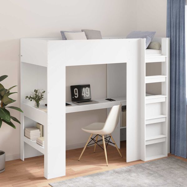 vidaXL Loft Bedframe met Bureau Wit 90 x 200 cm Bewerkt hout