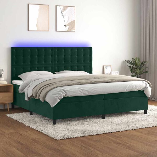 vidaXL Boxspring met matras en LED fluweel donkergroen 200x200 cm