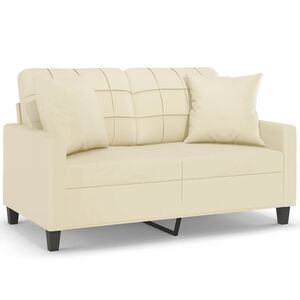 vidaXL Tweezitsbank met sierkussens 120 cm kunstleer cr&egrave;mekleurig