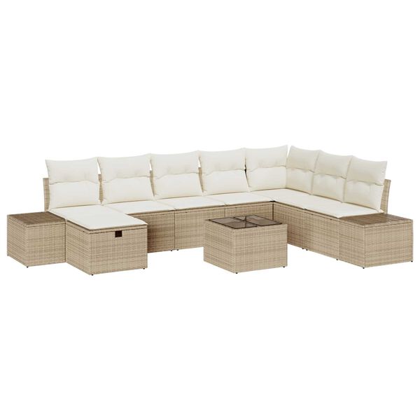 vidaXL Tuin Sofa Set met kussen 9 pcs Beige poly rattan