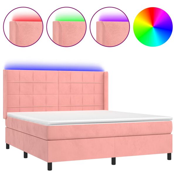 vidaXL Boxspring met matras en LED fluweel roze 160x200 cm
