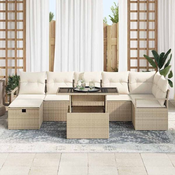 vidaXL Tuin Sofa Set met kussen met opslag 8 pcs Beige Poly riet
