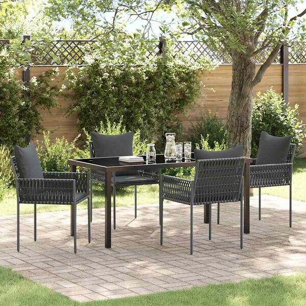 vidaXL Tuin eettafelset 5 pcs Zwart en Grijs PE Rattan