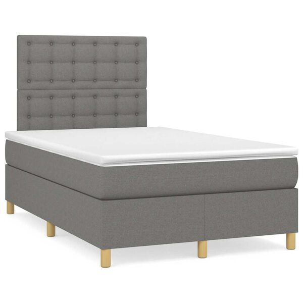vidaXL Boxspring met matras en LED stof donkergrijs 120x190 cm