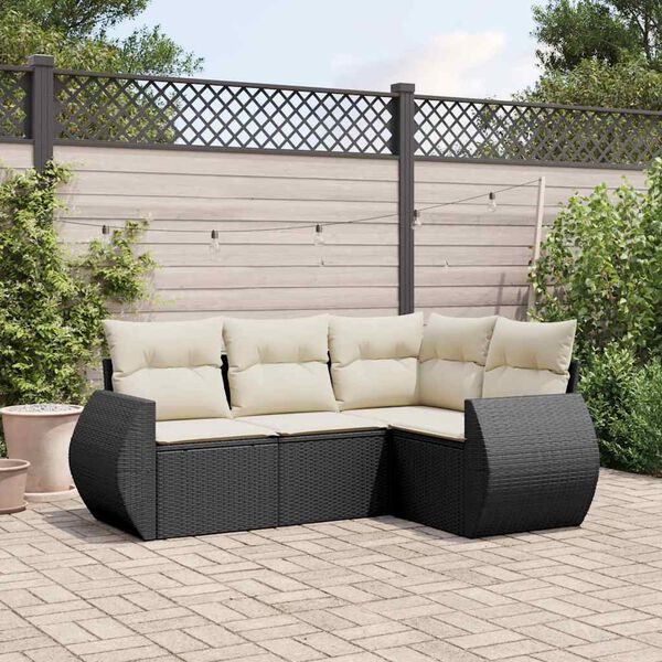 vidaXL 4-delige Loungeset met kussens poly rattan zwart
