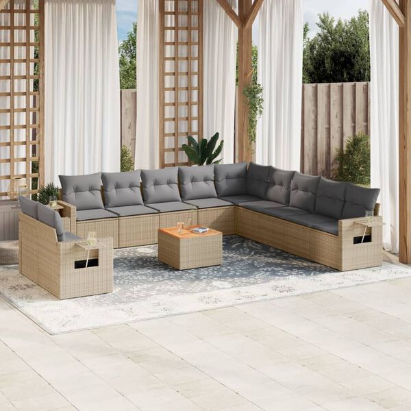 vidaXL 12-delige Loungeset met kussens poly rattan gemengd beige