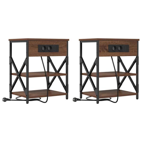 vidaXL Nachtkastje 2 pcs Bruin Eiken 41 x 31 x 51 cm Bewerkt hout