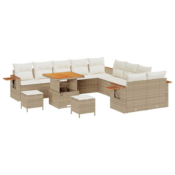 vidaXL Tuinbankenset met kussen 17 pcs Beige en Crème poly rattan