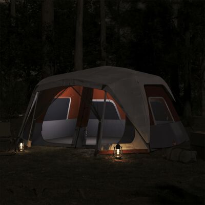 vidaXL Tent met LED 10-persoons snelontgrendeling lichtgrijs en oranje