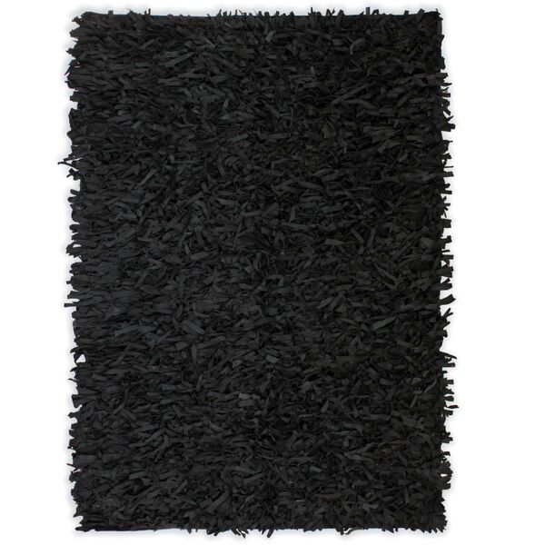 vidaXL Tapijt shaggy hoogpolig 120x170 cm echt leer zwart