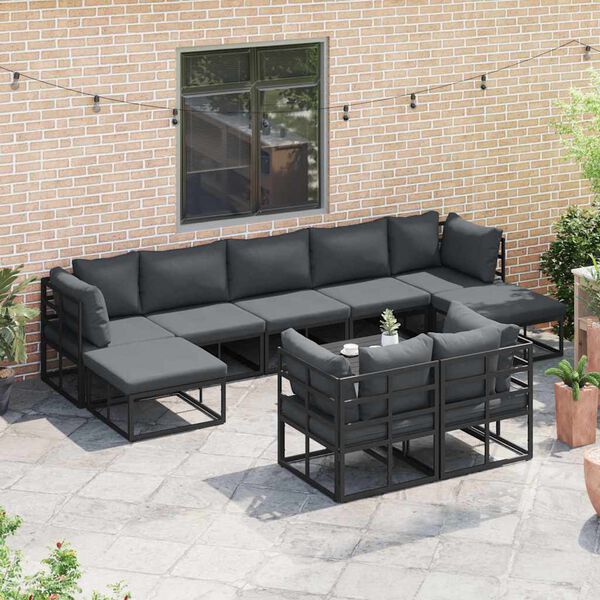 vidaXL Tuin Sofa Set met kussen 9 pcs Zwart Aluminium