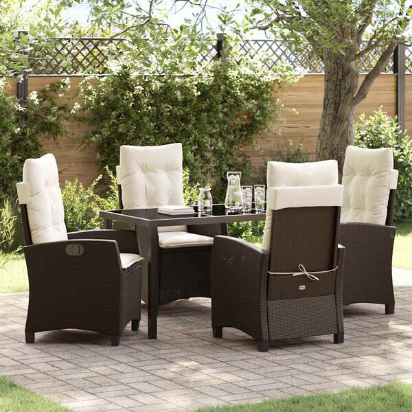 vidaXL Tuin eettafelset met kussen 5 pcs Bruin poly rattan