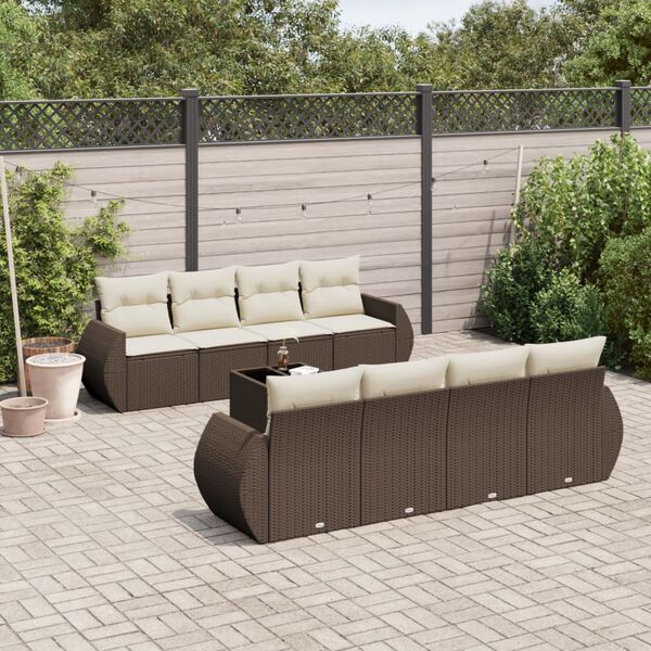 vidaXL 9-delige Loungeset met kussens poly rattan bruin