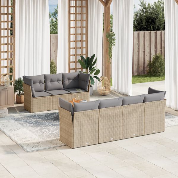 vidaXL 8-delige Loungeset met kussens poly rattan gemengd beige