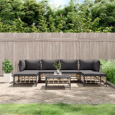 vidaXL 7-delige Loungeset met kussens poly rattan antracietkleurig