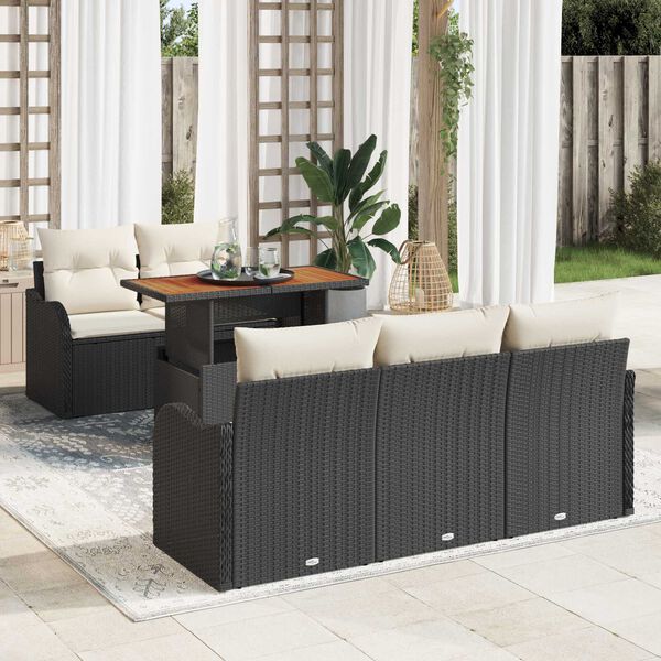 vidaXL Tuin Sofa Set met opslag 6 pcs Zwart Poly riet