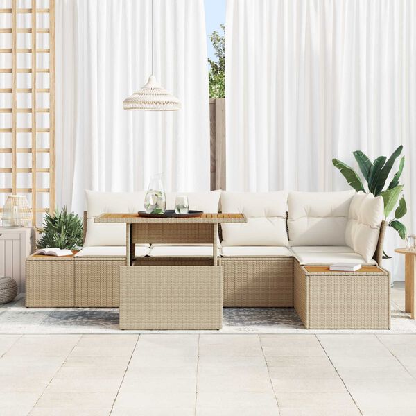 vidaXL Tuin Sofa Set met opslag 6 pcs Beige Poly riet